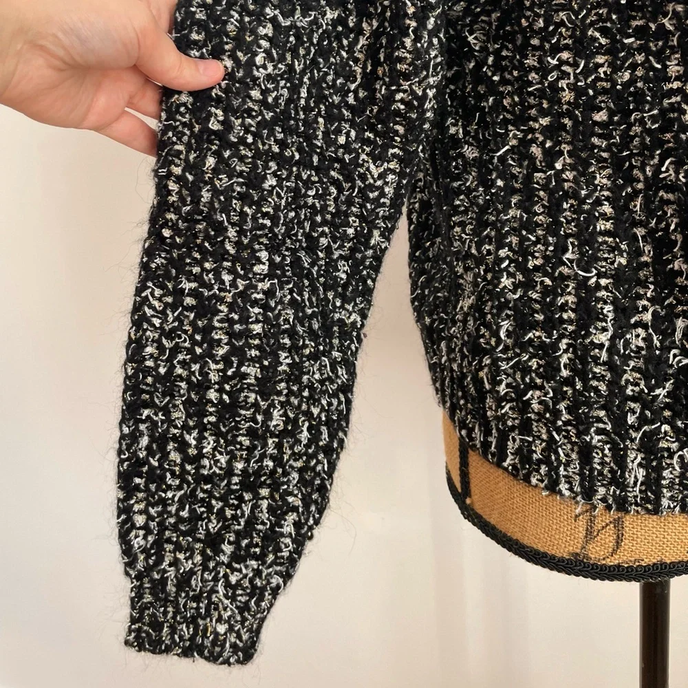Made in Italy Glam Elegant Pullover Sweater, Gold w Timeless Ivory & Black - Picture 7 of 12